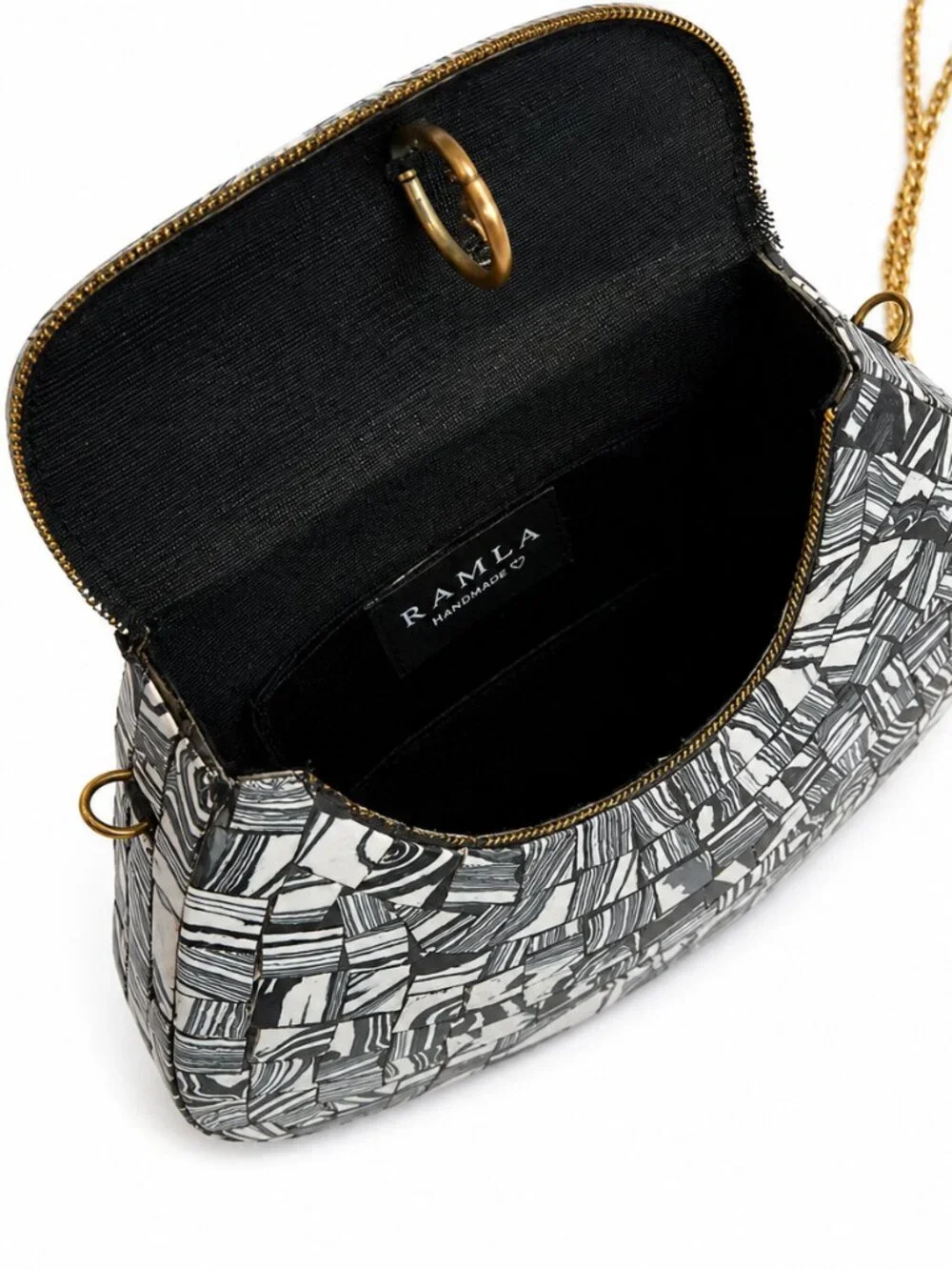Ramla Handmade Monochrome Mosaic Stone Crossbody Clutch Bag